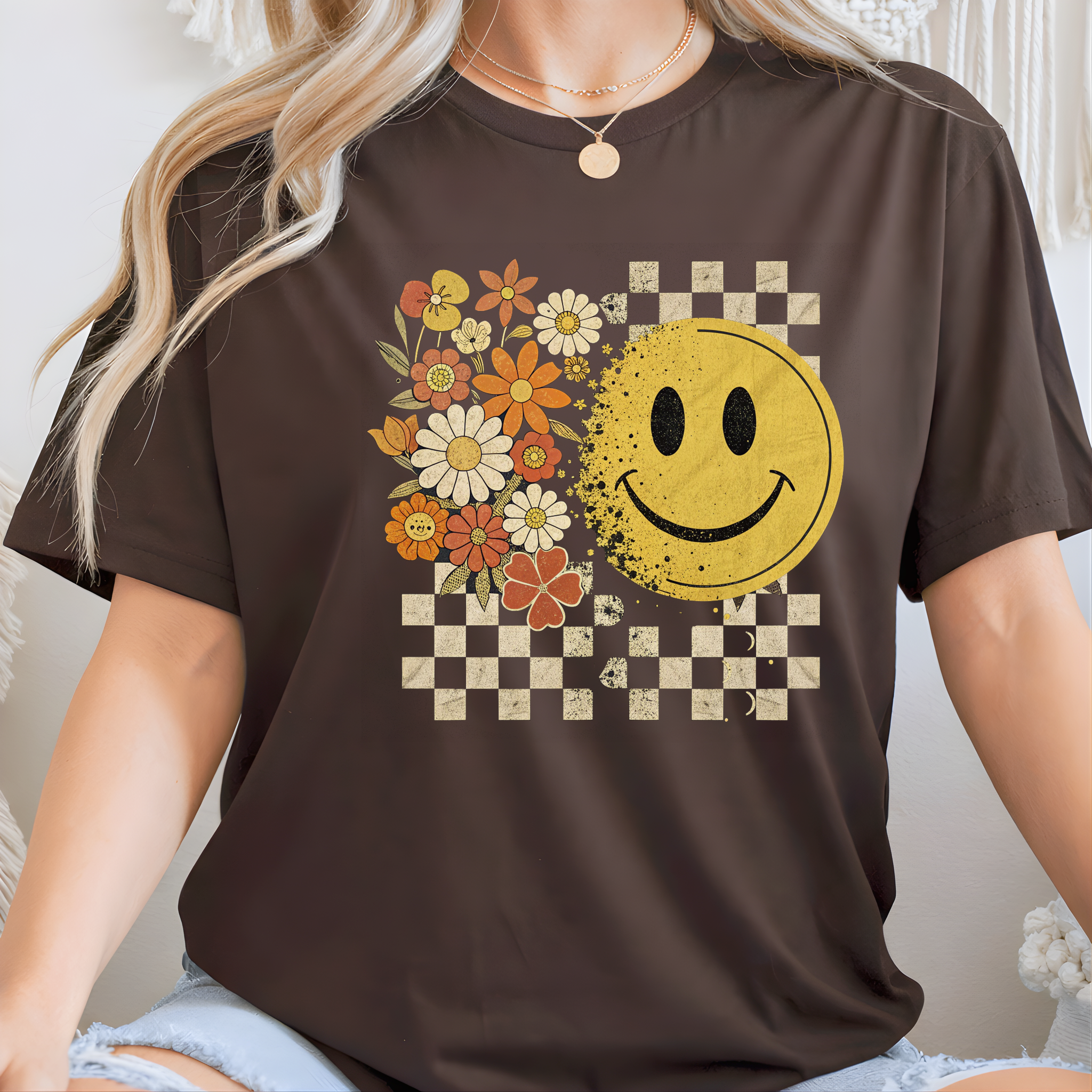 Retro Smiley Face Floral Shirt, Vintage Happy Face T-Shirt, Sweashirt or Hoodie