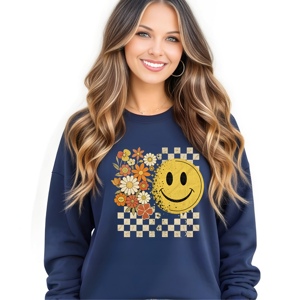 Retro Smiley Face Floral Shirt, Vintage Happy Face T-Shirt, Sweashirt or Hoodie