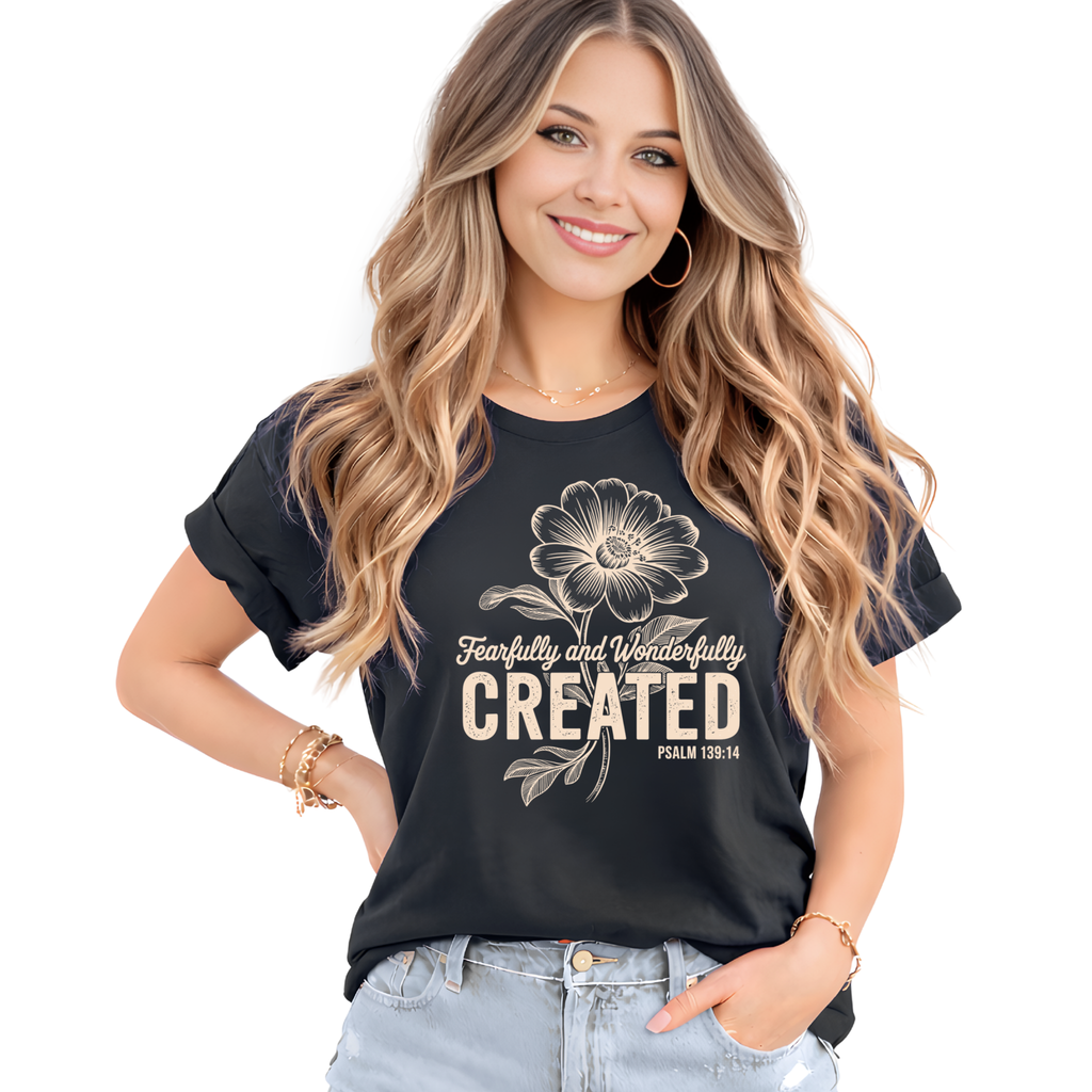 Fearfully and Wonderfully Created Shirt – Psalm 139:14 Christian T-Shirt, Sweatshirt & Hoodie for Women