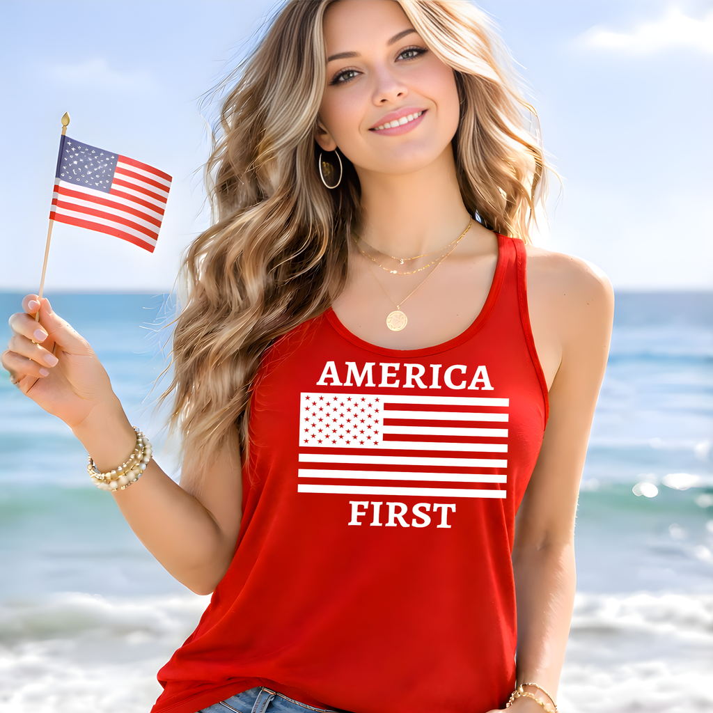 America First Racerback Tank | Patriotic Women’s Workout & Summer Tank Top
