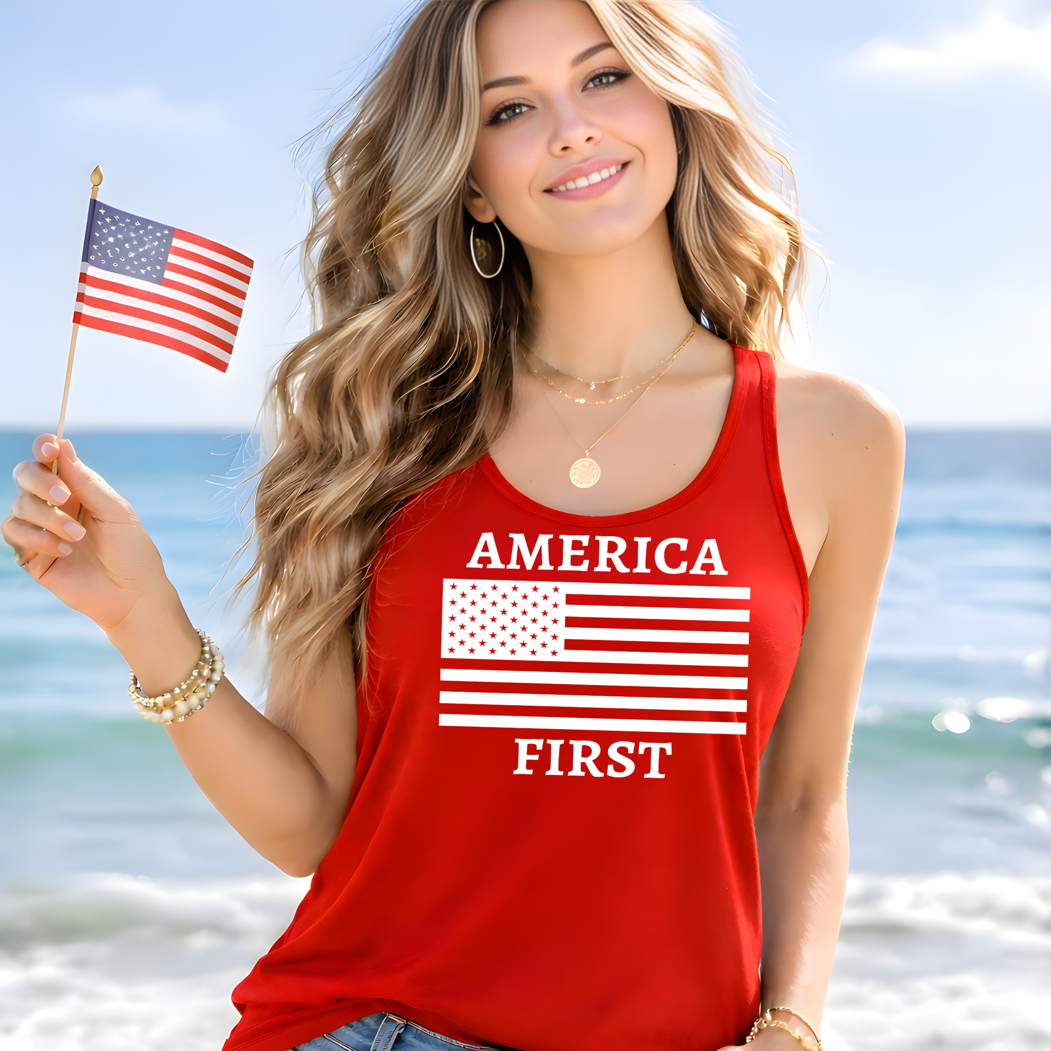 America First Racerback Tank | Patriotic Women’s Workout & Summer Tank Top