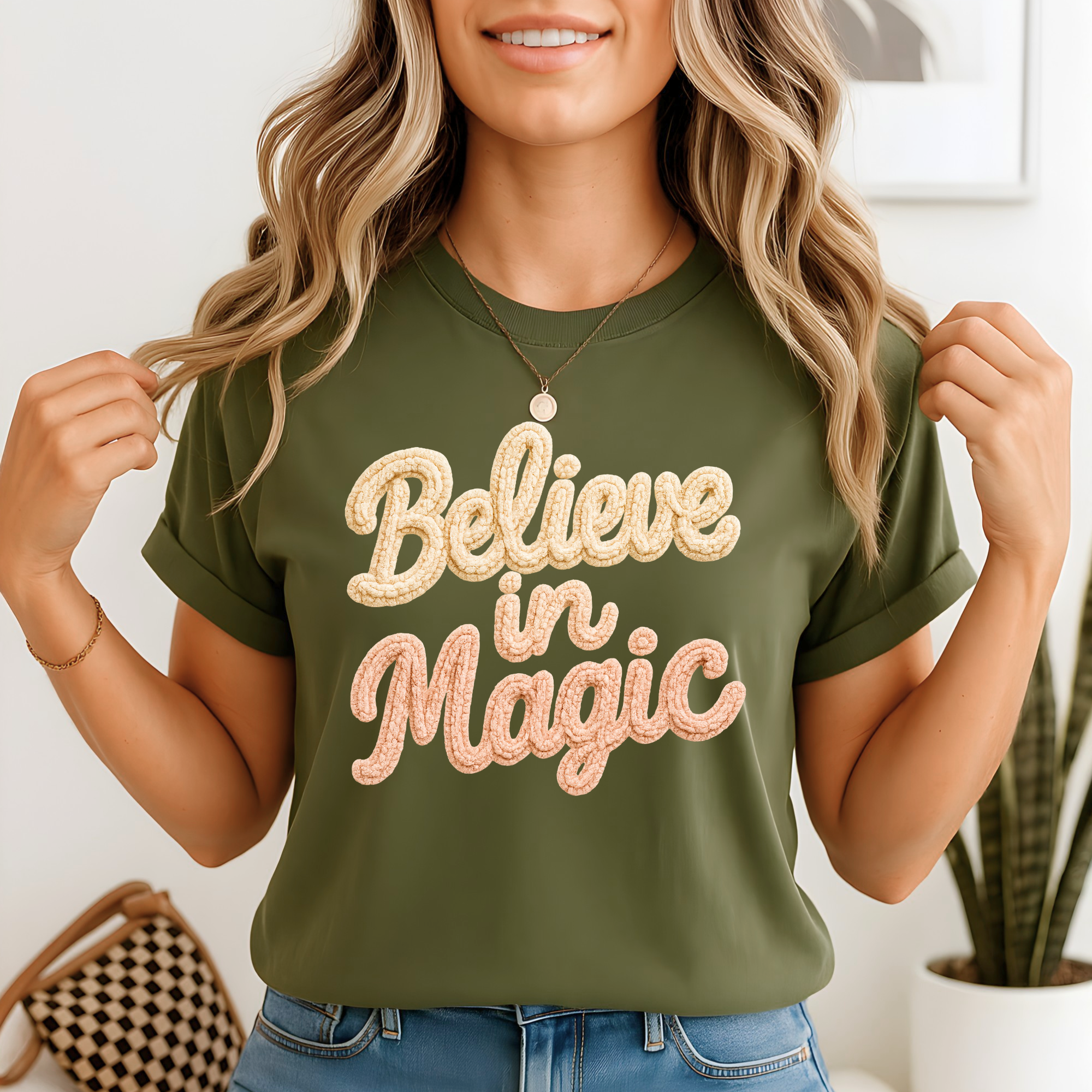 Believe in Magic Faux Crochet Christmas Shirt, Sweatshirt, or Hoodie