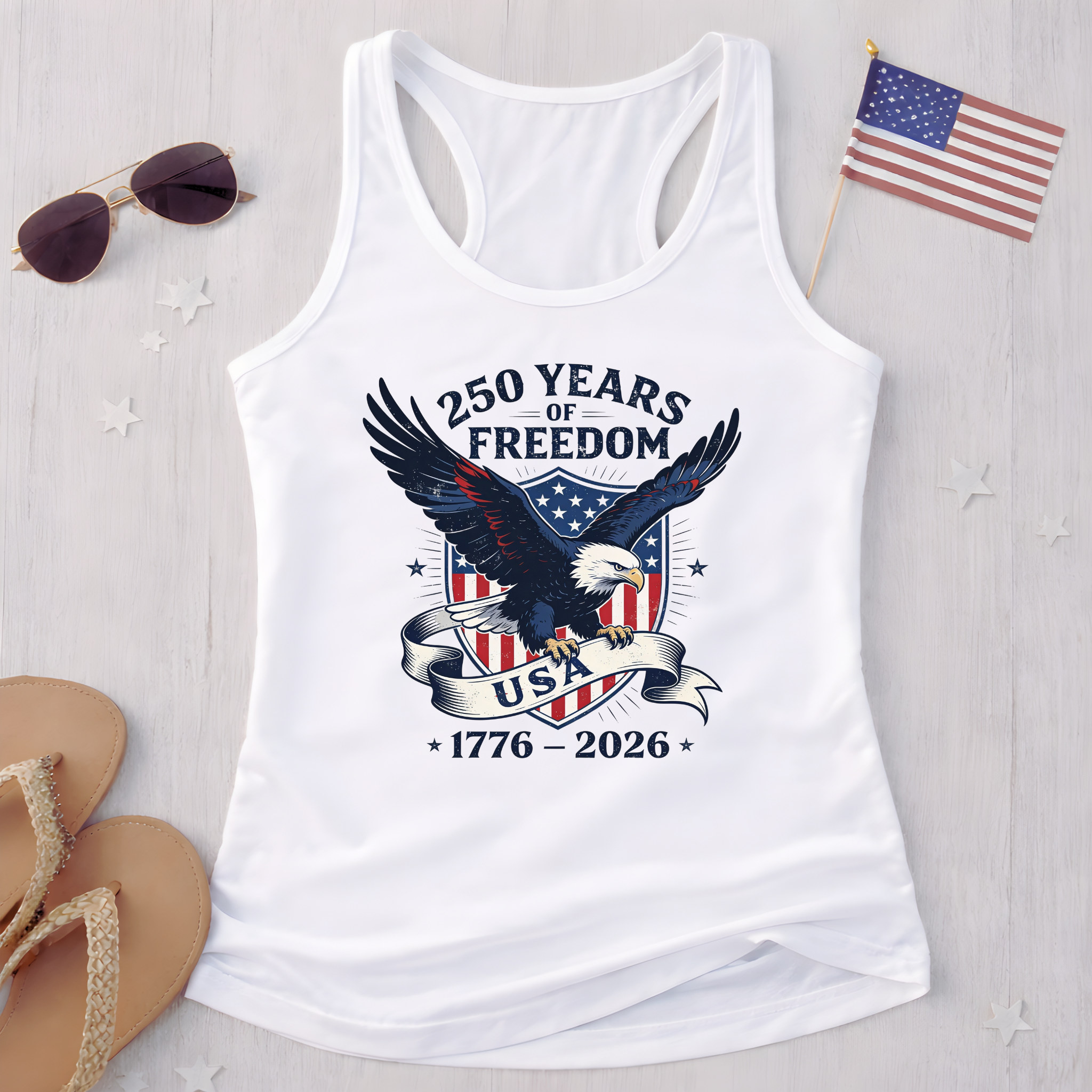 250 Years of Freedom Women's Racerback Tank – Patriotic Eagle Tank Top