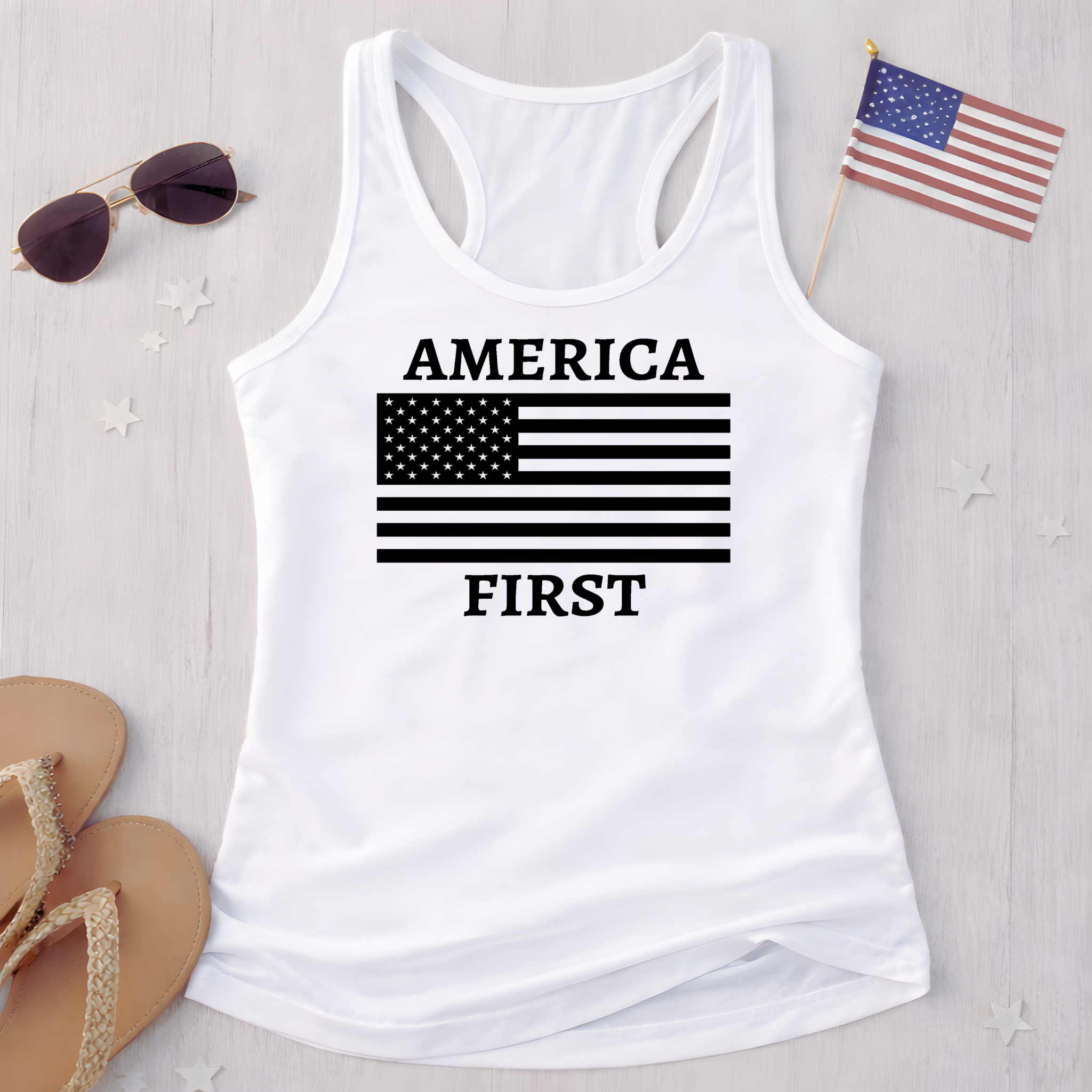 America First Racerback Tank | Patriotic Women’s Workout & Summer Tank Top