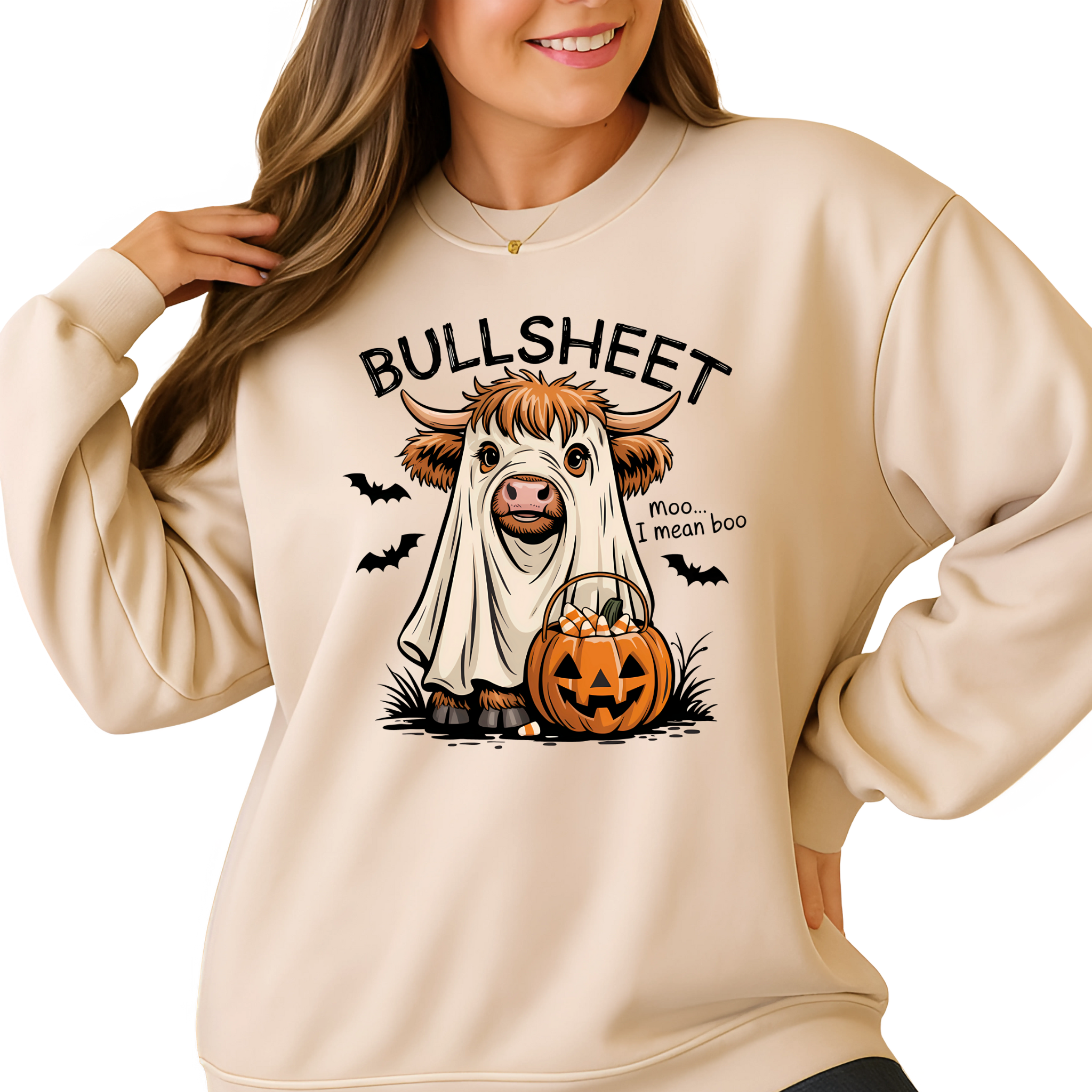 Bullsheet Halloween Sweatshirt – Funny Cow Ghost Fall Pullover