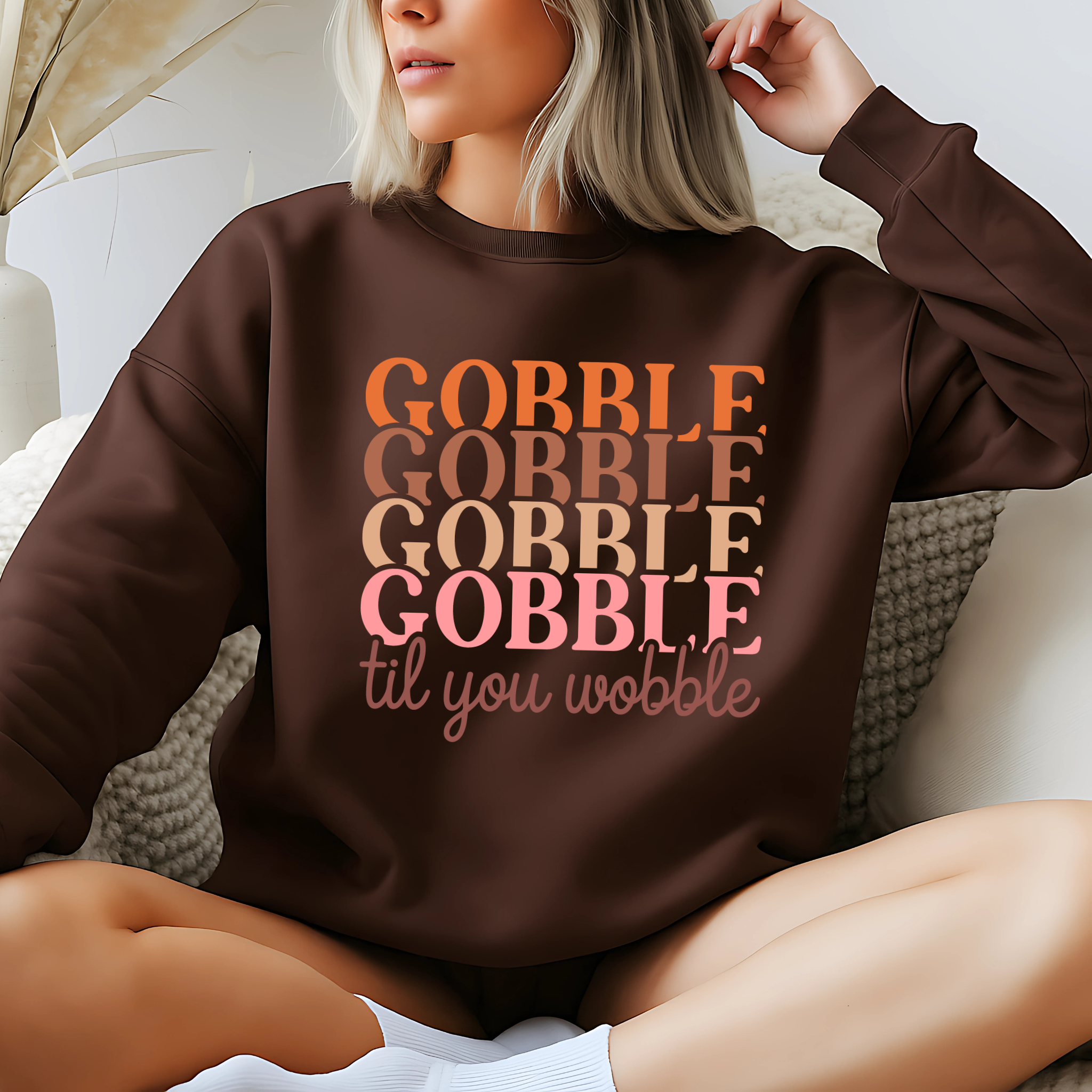 Gobble Til You Wobble Sweatshirt – Cute Fall Thanksgiving Pullover for Women | Cozy Unisex Fit