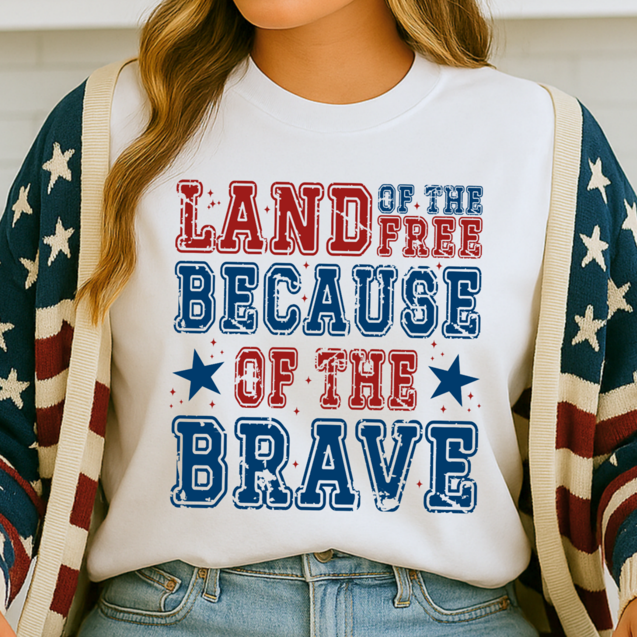 Land of the Free Because of the Brave – Women’s Patriotic T-Shirt