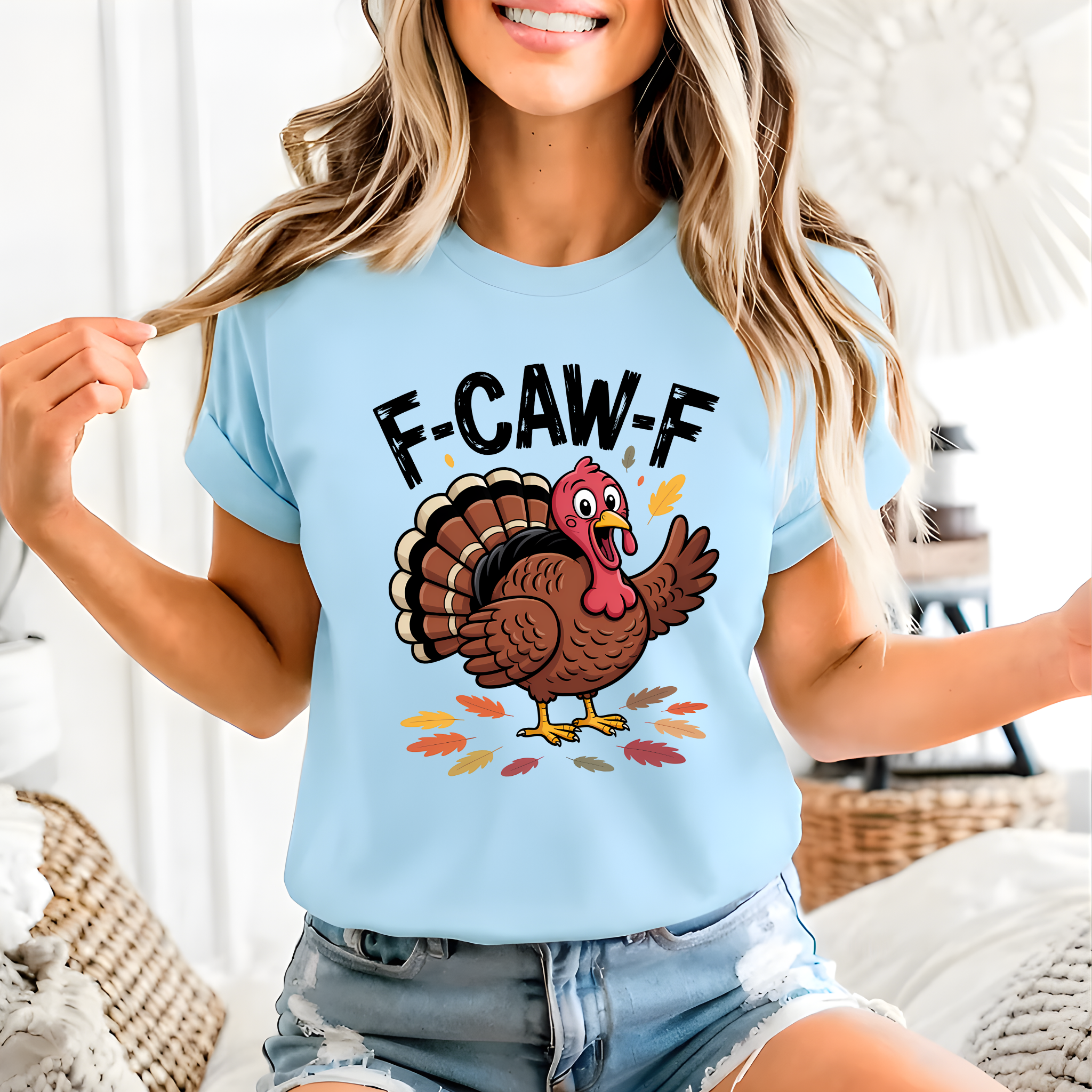 F-CAW-F Funny Turkey Thanksgiving Shirt – Women’s Unisex Fall Graphic Tee
