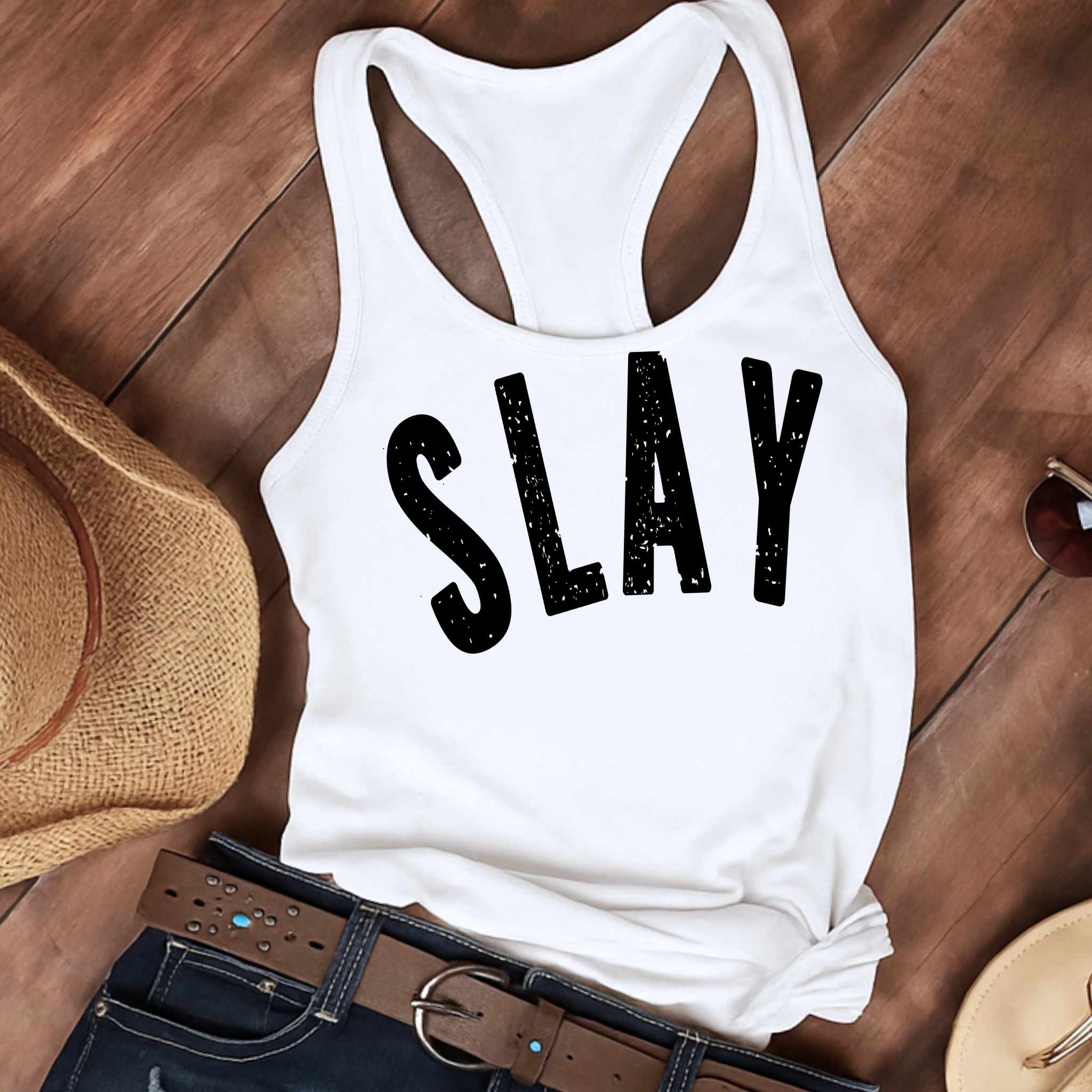 SLAY Tank Top for Women and Teens – Bold Graphic Racerback Shirt