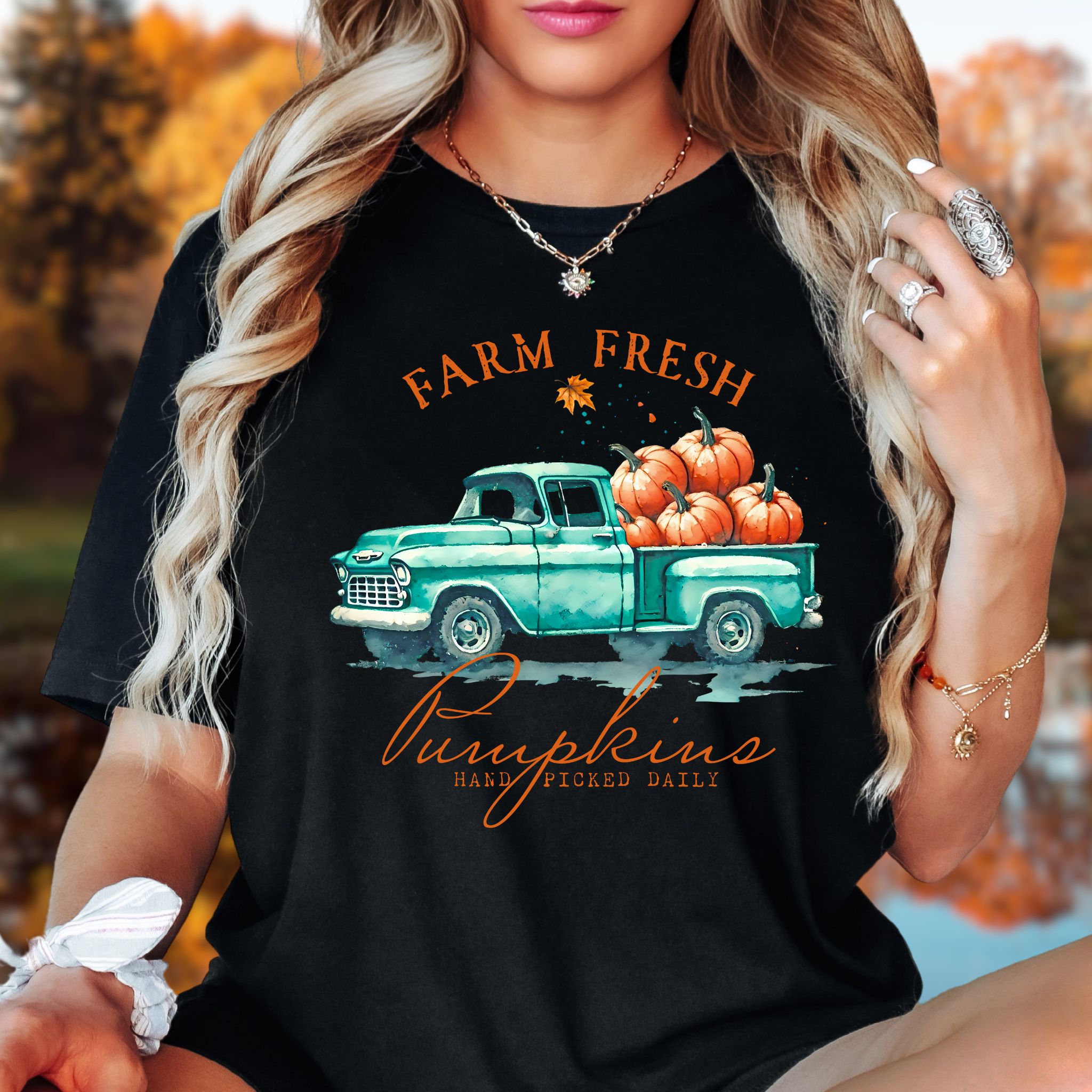 Farm Fresh Pumpkins Sweatshirt – Vintage Truck Fall Crewneck – Thanksgiving Autumn Pullover for Women