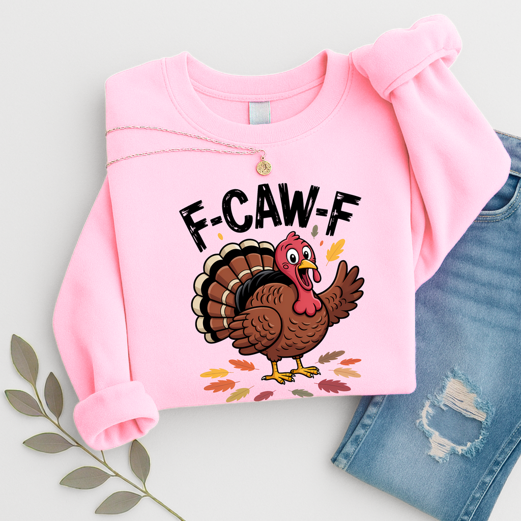Funny Thanksgiving Turkey Sweatshirt – F-CAW-F Fall Crewneck for Women