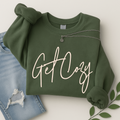 Get Cozy Sweatshirt – Cozy Fall Crewneck for Women, Cute Winter Pullover, Casual Autumn Layering Top