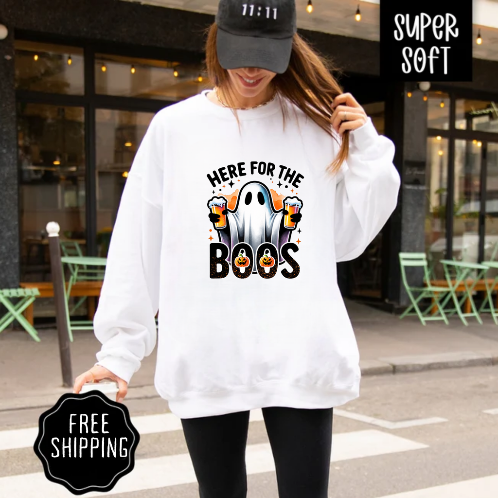 Here For The Boos Halloween Sweatshirt – Funny Ghost Beer Pullover