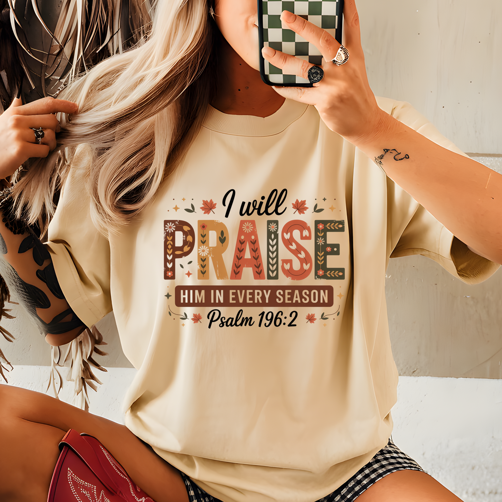 I Will Praise Him In Every Season T-Shirt – Fall Bible Verse Shirt for Women