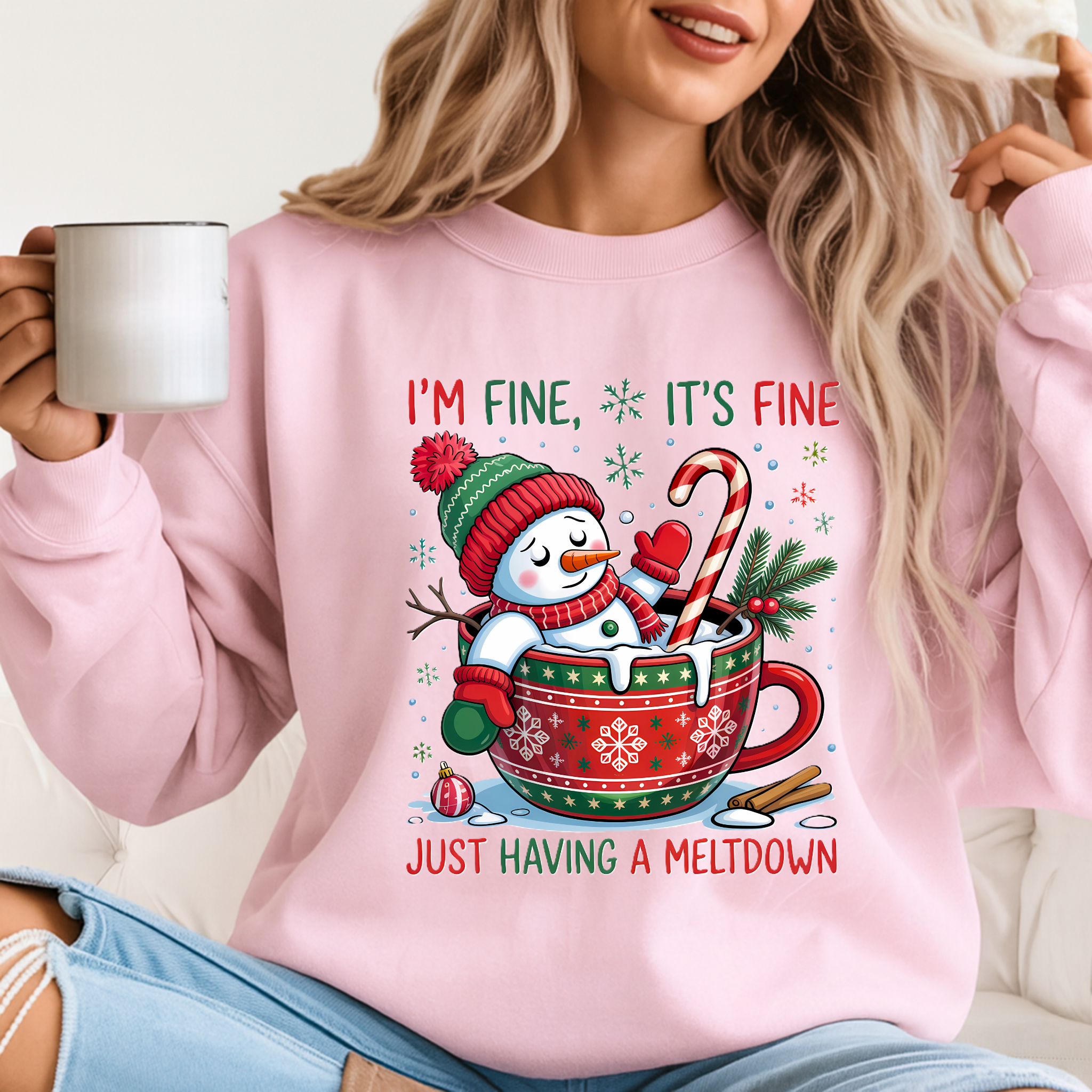 I'm Fine It's Fine Snowman Sweatshirt – Funny Christmas Holiday Crewneck