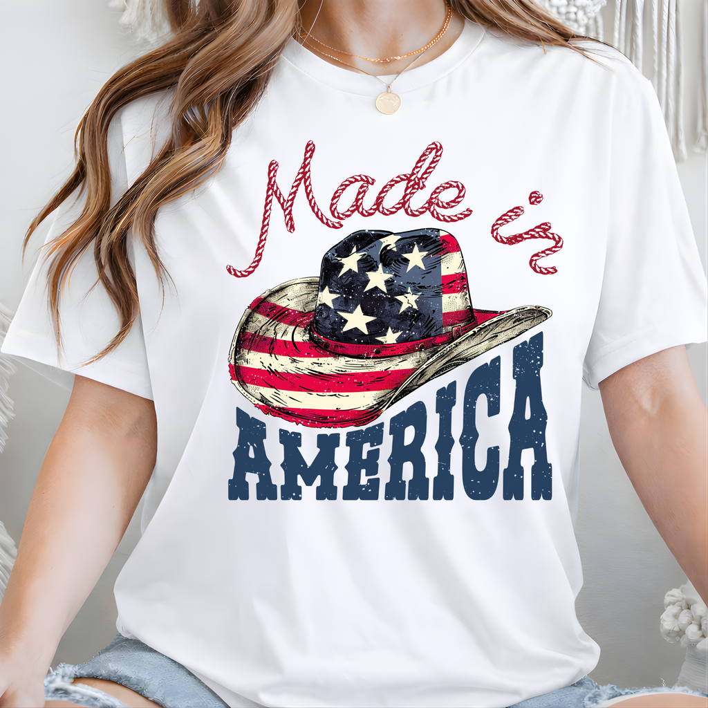 Made in America Cowboy Hat Patriotic T-Shirt, Sweatshirt & Hoodie – Western 4th of July