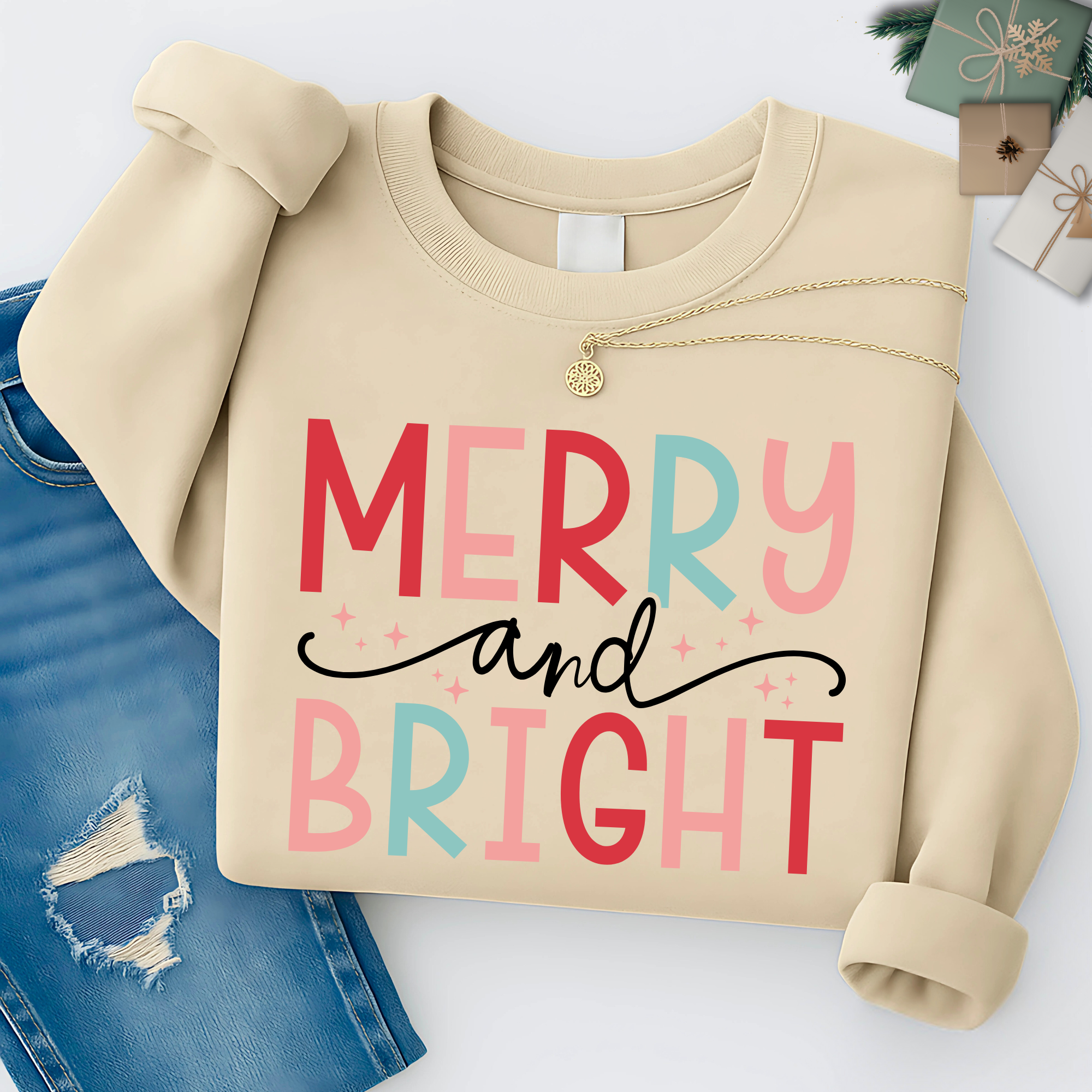 Merry & Bright Christmas Shirt, Sweatshirt or Hoodie