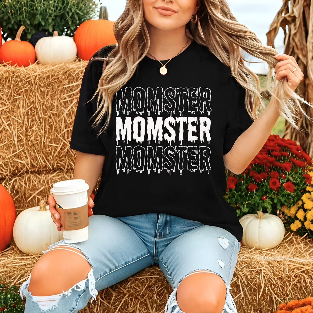 Momster Halloween T-Shirt – Funny Fall Graphic Tee for Women