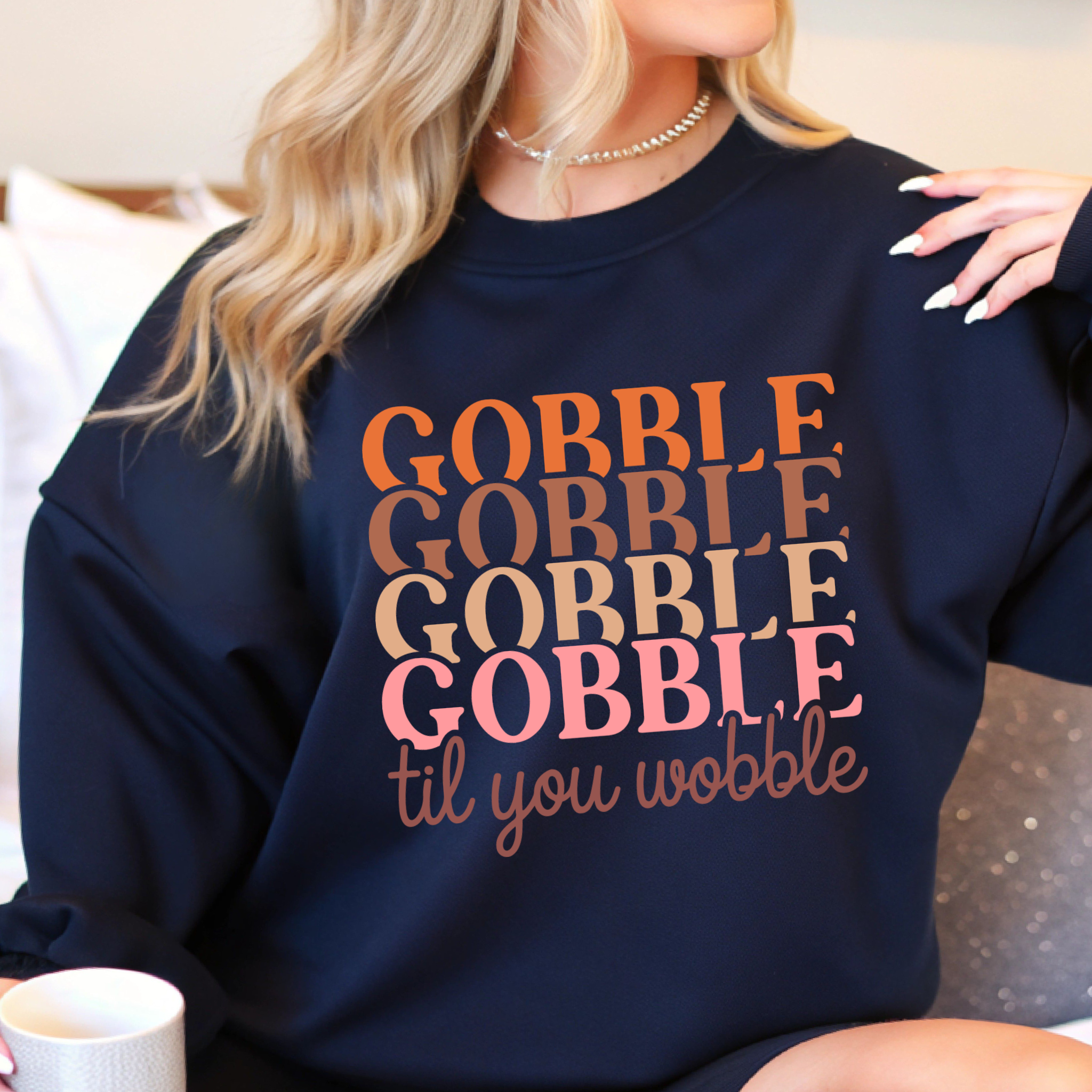 Gobble Til You Wobble Sweatshirt – Cute Fall Thanksgiving Pullover for Women | Cozy Unisex Fit