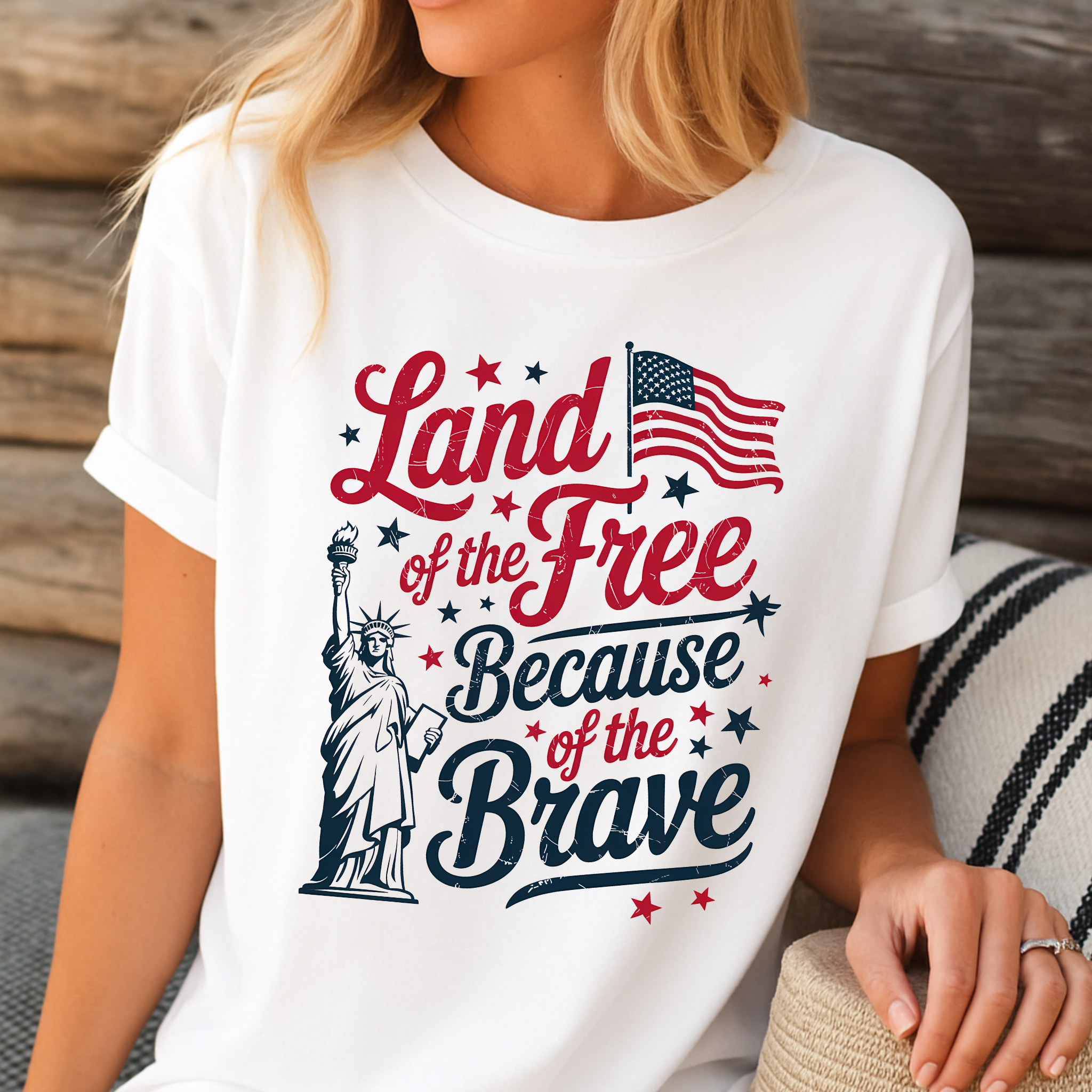 Land of the Free Because of the Brave – Patriotic Women’s T-Shirt