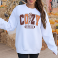 Cozy Season Sweatshirt – Fall Graphic Pullover – Checker Lightning Bolt – Cute Autumn Crewneck for Women