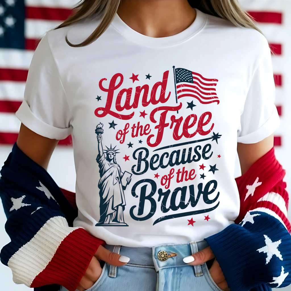 Land of the Free Because of the Brave – Patriotic Women’s T-Shirt