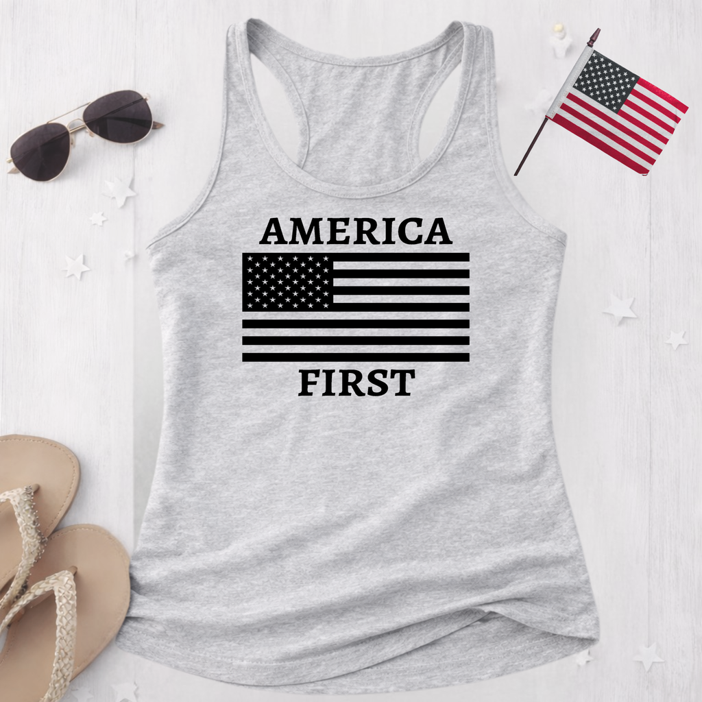 America First Racerback Tank | Patriotic Women’s Workout & Summer Tank Top