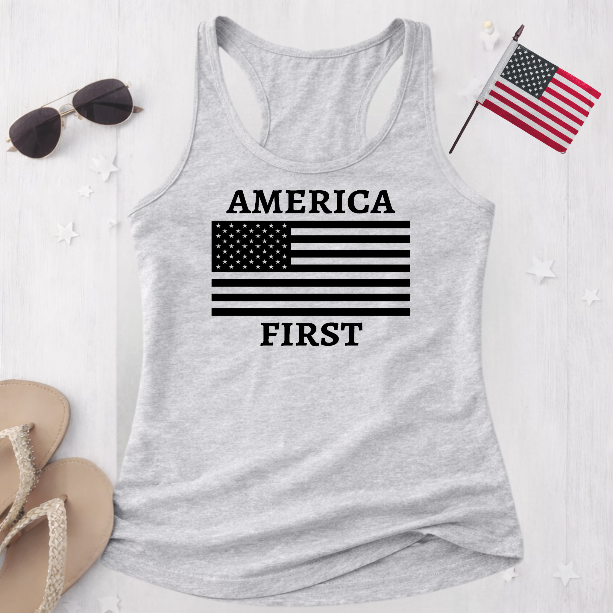 America First Racerback Tank | Patriotic Women’s Workout & Summer Tank Top